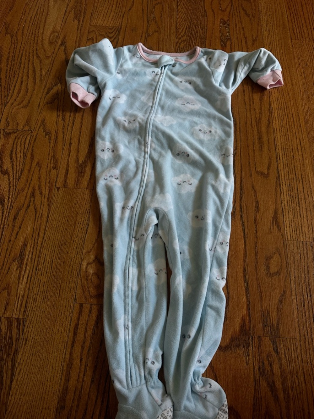 Carters Baby Blue Cloud Footed Sleeper with Pink Trim
